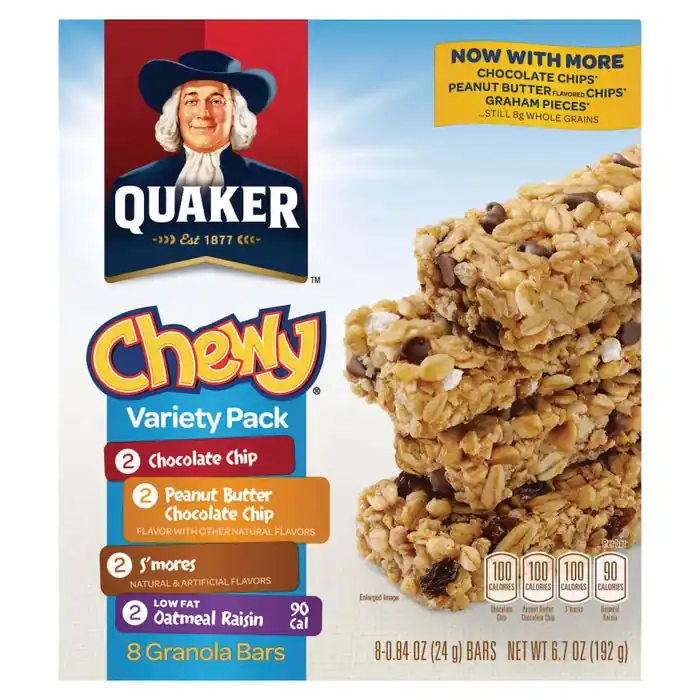 Certified Quaker Oats Assorted Flavor Chewy Granola Bar, 6.7 oz, Pack of 8